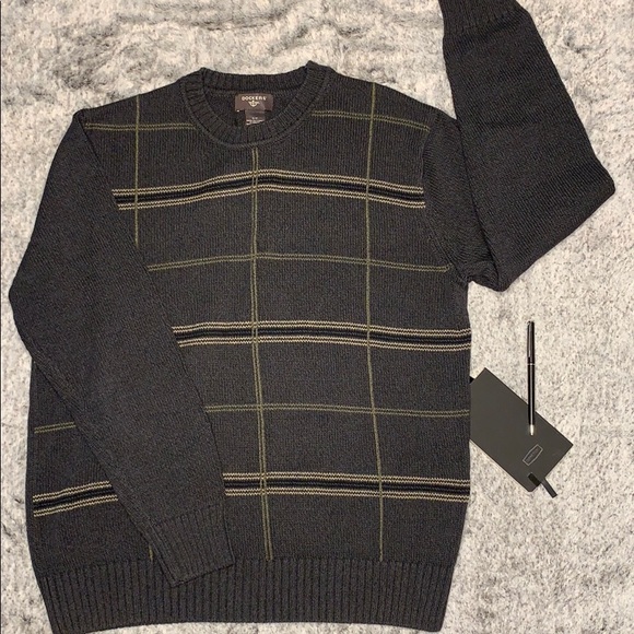 Dockers Gray/Olive Plaid Crew Neck Sweater - Picture 1 of 5